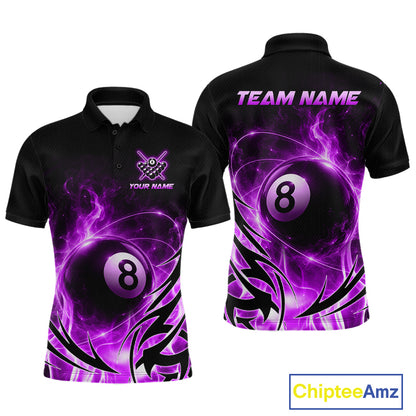 Custom Purple Flame 8 Ball Billiard Shirts for Men Billiard Team Jerseys Billiard League NNT282