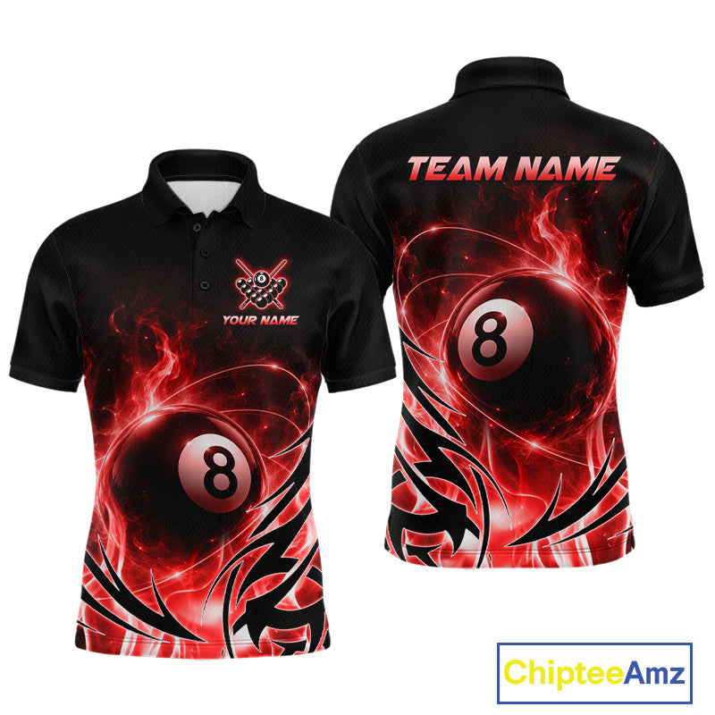Custom Red Flame 8 Ball Billiard Shirts for Men Billiard Team Jerseys Billiard League NNT282