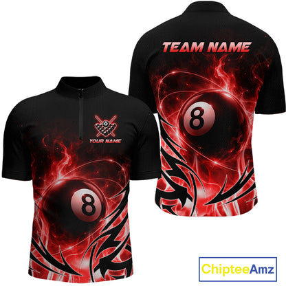 Custom Red Flame 8 Ball Billiard Shirts for Men Billiard Team Jerseys Billiard League NNT282