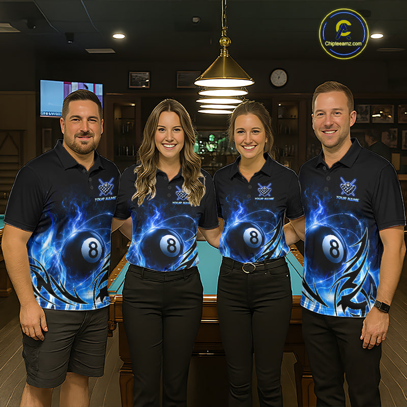 Custom Blue Flame 8 Ball Billiard Shirts for Men Billiard Team Jerseys Billiard League NNT282