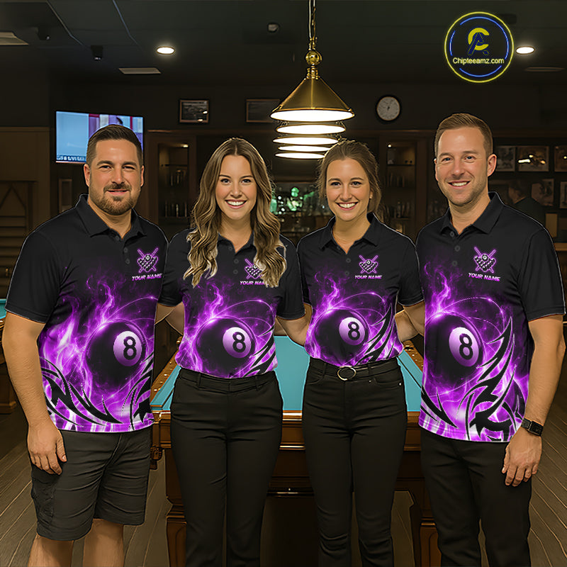 Custom Purple Flame 8 Ball Billiard Shirts for Men Billiard Team Jerseys Billiard League NNT282