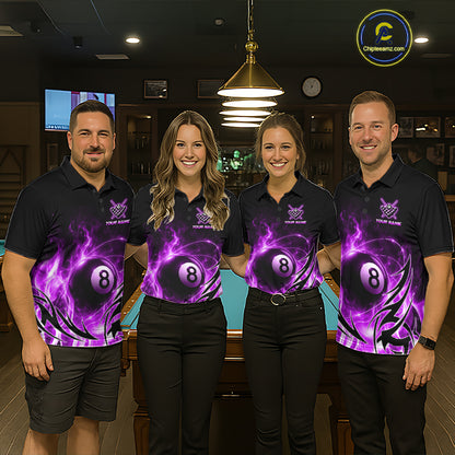 Custom Purple Flame 8 Ball Billiard Shirts for Men Billiard Team Jerseys Billiard League NNT282