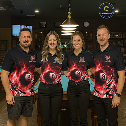 Custom Red Flame 8 Ball Billiard Shirts for Men Billiard Team Jerseys Billiard League NNT282