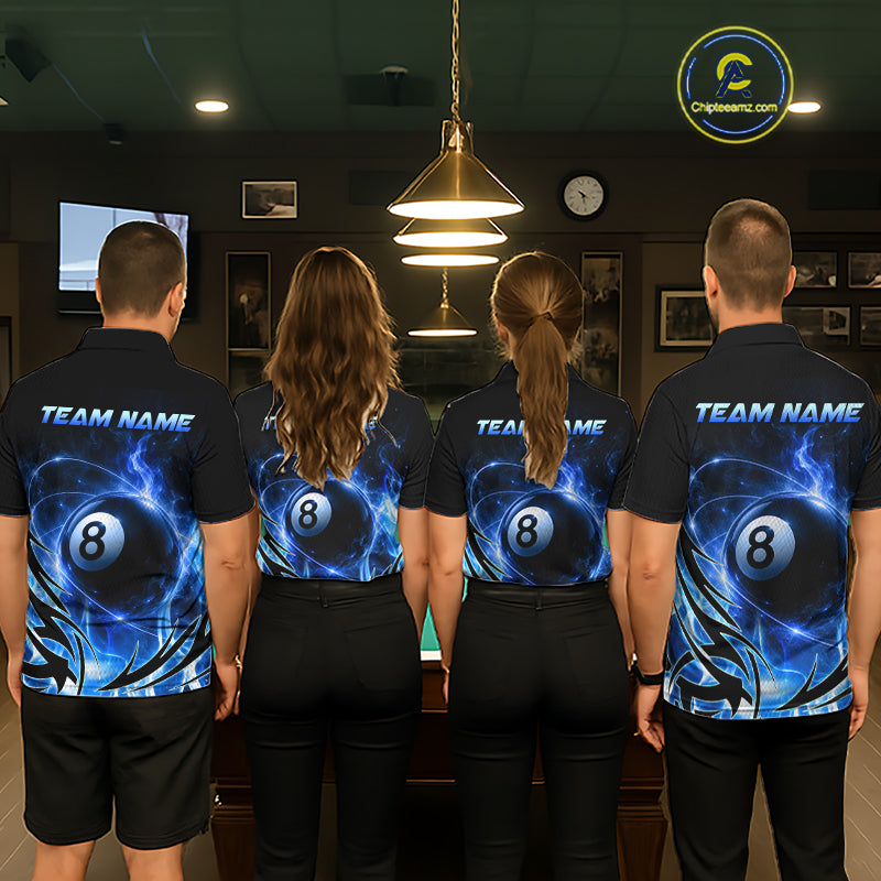 Custom Blue Flame 8 Ball Billiard Shirts for Men Billiard Team Jerseys Billiard League NNT282