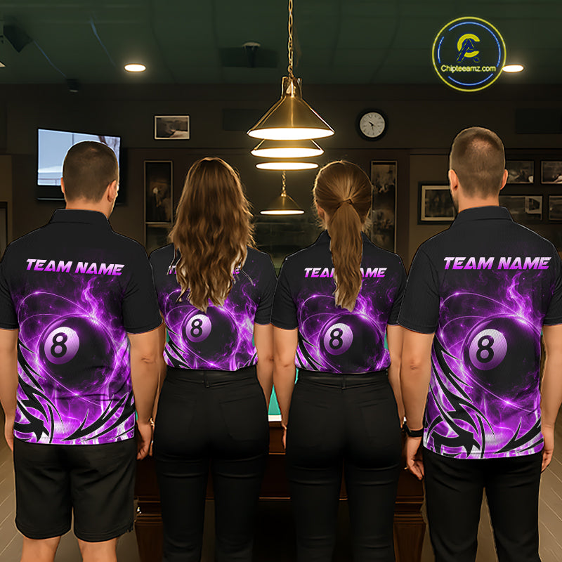 Custom Purple Flame 8 Ball Billiard Shirts for Men Billiard Team Jerseys Billiard League NNT282
