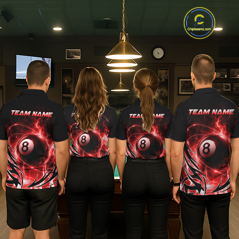 Custom Red Flame 8 Ball Billiard Shirts for Men Billiard Team Jerseys Billiard League NNT282