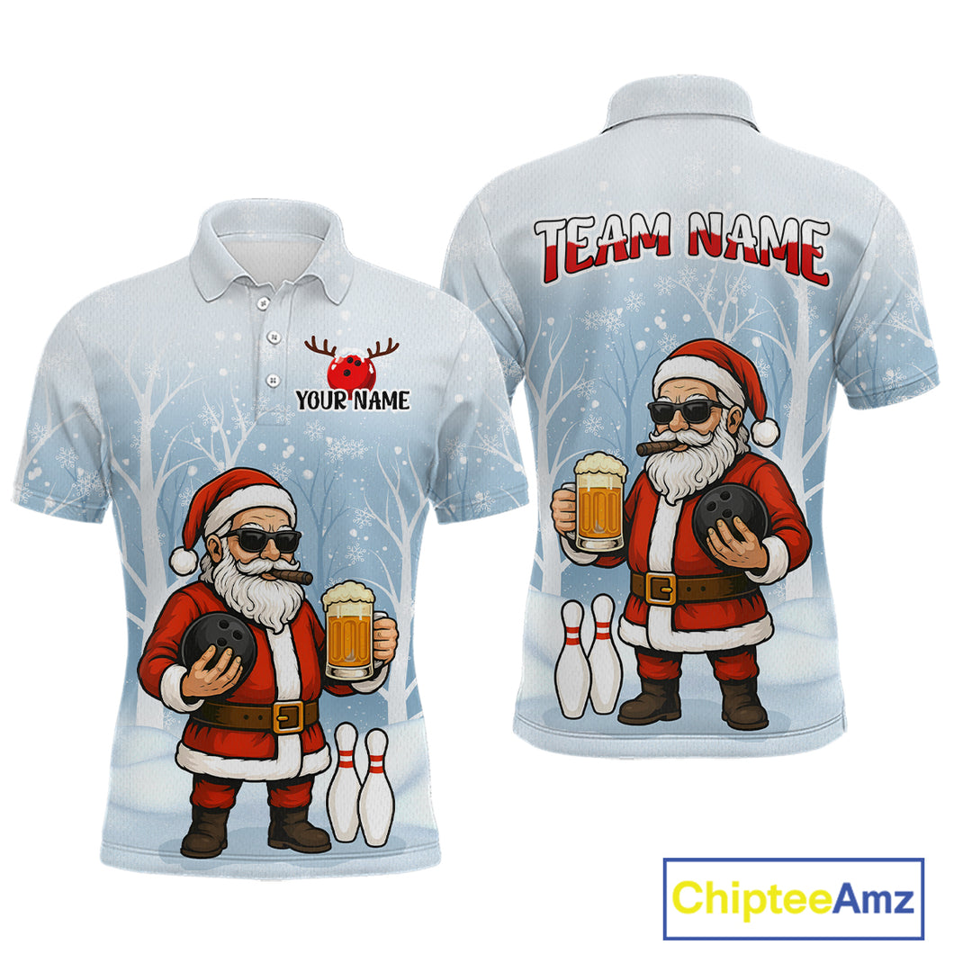 Funny Beer Santa Christmas Custom Bowling Jersey for Men Bowling Team Shirts Polo & 1/4 Zip HNT141