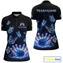 Load image into Gallery viewer, Custom Galaxy Butterflies Bowling Jersey for Women Bowling Tournament Polo &amp; 1/4 Zip Bowling Team Shirts HNT211