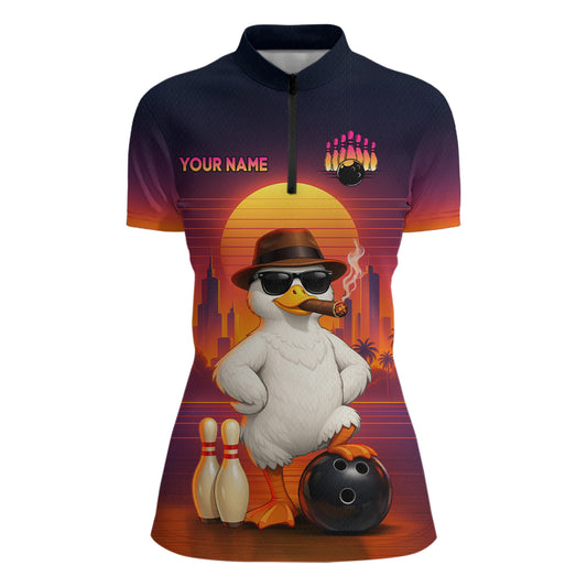 Custom Funny Duck Bowling Jersey for Women Bowling Uniform Polo & 1/4 Zip Bowling Team Shirts HNT235