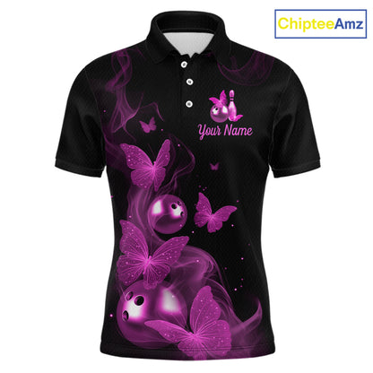 Custom Pink Butterfly Galaxy Bowling Jersey for Men Bowling Team Shirts Bowling League HNT310
