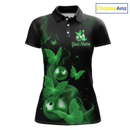 Custom Green Butterfly Galaxy Bowling Jersey for Women Bowling Team Shirts Bowling League HNT310