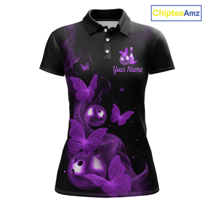Custom Purple Butterfly Galaxy Bowling Jersey for Women Bowling Team Shirts Bowling League HNT310