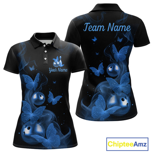 Custom Blue Butterfly Galaxy Bowling Jersey for Women Bowling Team Shirts Bowling League HNT310