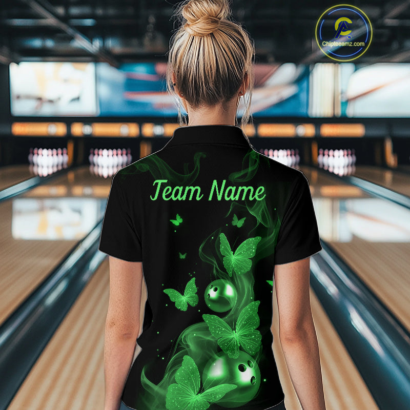 Custom Green Butterfly Galaxy Bowling Jersey for Women Bowling Team Shirts Bowling League HNT310