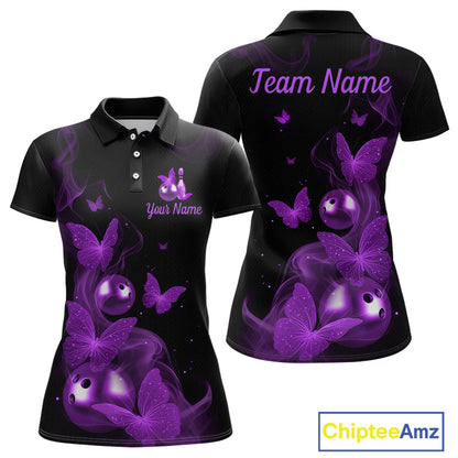 Custom Purple Butterfly Galaxy Bowling Jersey for Women Bowling Team Shirts Bowling League HNT310