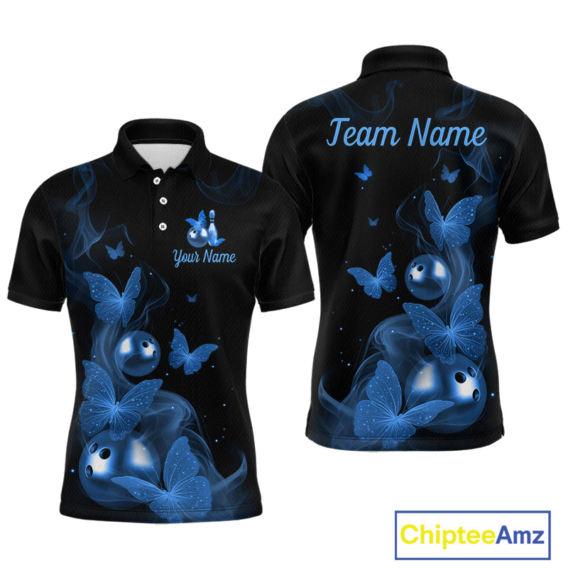 Custom Blue Butterfly Galaxy Bowling Jersey for Men Bowling Team Shirts Bowling League HNT310
