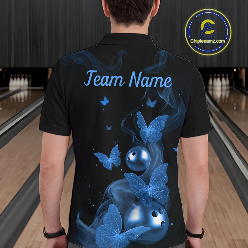 Custom Blue Butterfly Galaxy Bowling Jersey for Men Bowling Team Shirts Bowling League HNT310