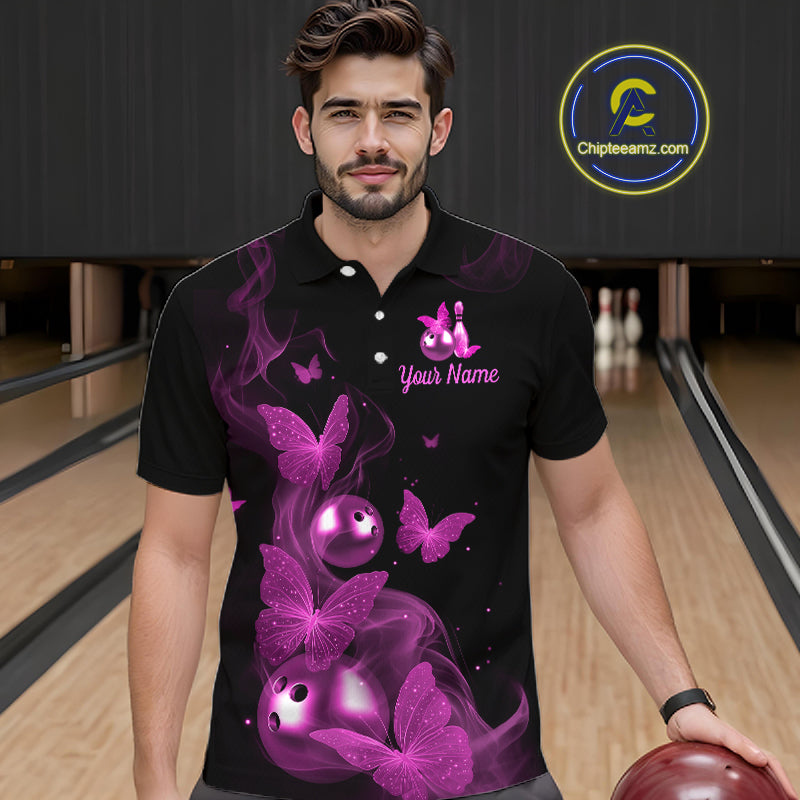 Custom Pink Butterfly Galaxy Bowling Jersey for Men Bowling Team Shirts Bowling League HNT310