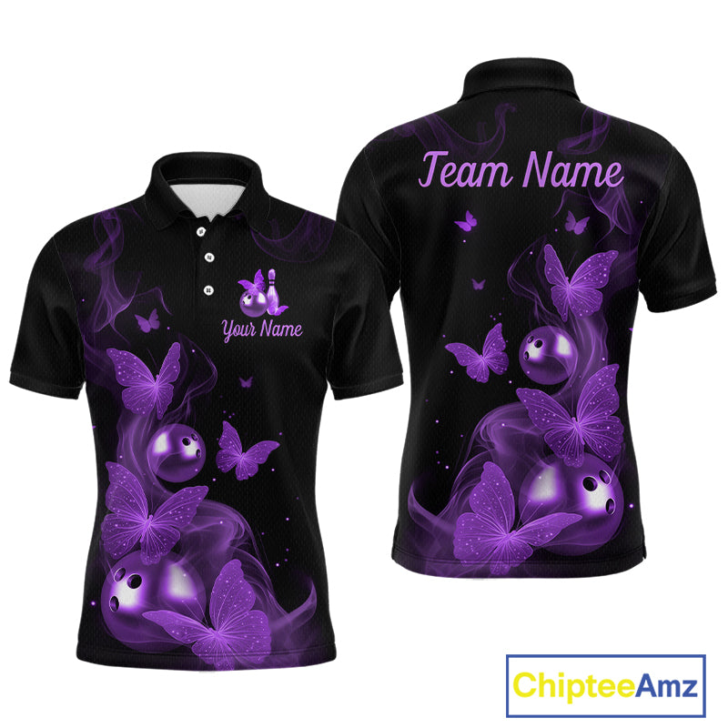 Custom Purple Butterfly Galaxy Bowling Jersey for Men Bowling Team Shirts Bowling League HNT310