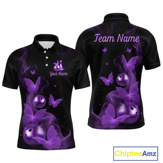 Custom Purple Butterfly Galaxy Bowling Jersey for Men Bowling Team Shirts Bowling League HNT310
