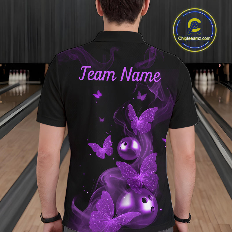 Custom Purple Butterfly Galaxy Bowling Jersey for Men Bowling Team Shirts Bowling League HNT310