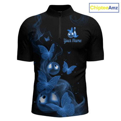 Custom Blue Butterfly Galaxy Bowling Jersey for Men Bowling Team Shirts Bowling League HNT310