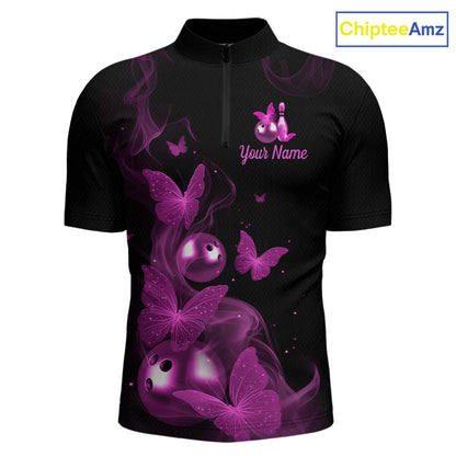 Custom Pink Butterfly Galaxy Bowling Jersey for Men Bowling Team Shirts Bowling League HNT310