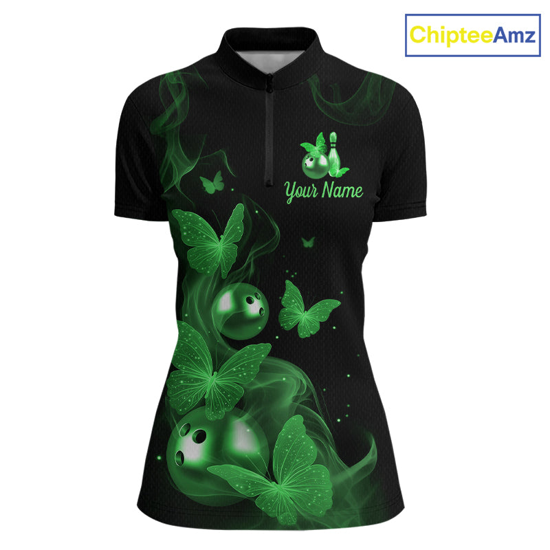 Custom Green Butterfly Galaxy Bowling Jersey for Women Bowling Team Shirts Bowling League HNT310