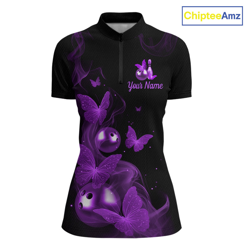 Custom Purple Butterfly Galaxy Bowling Jersey for Women Bowling Team Shirts Bowling League HNT310