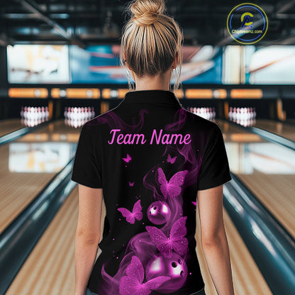 Custom Pink Butterfly Galaxy Bowling Jersey for Women Bowling Team Shirts Bowling League HNT310