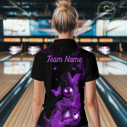 Custom Purple Butterfly Galaxy Bowling Jersey for Women Bowling Team Shirts Bowling League HNT310