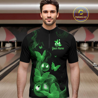Custom Green Butterfly Galaxy Bowling Jersey for Men Bowling Team Shirts Bowling League HNT310