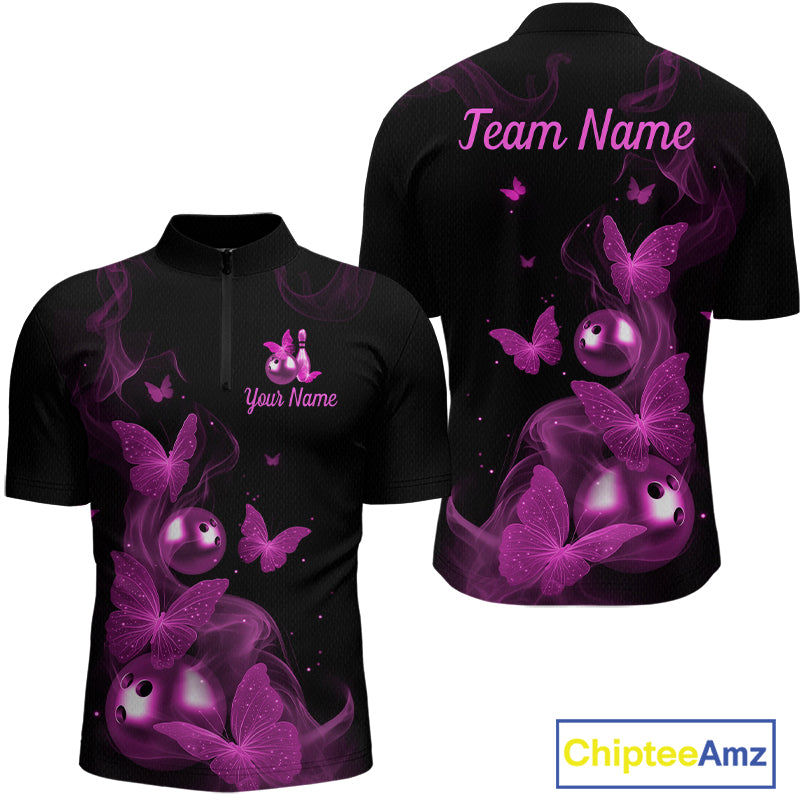 Custom Pink Butterfly Galaxy Bowling Jersey for Men Bowling Team Shirts Bowling League HNT310