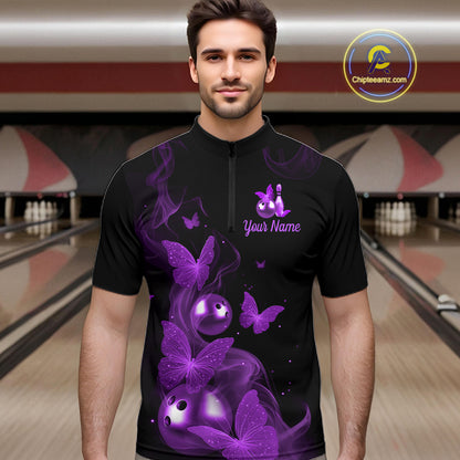 Custom Purple Butterfly Galaxy Bowling Jersey for Men Bowling Team Shirts Bowling League HNT310