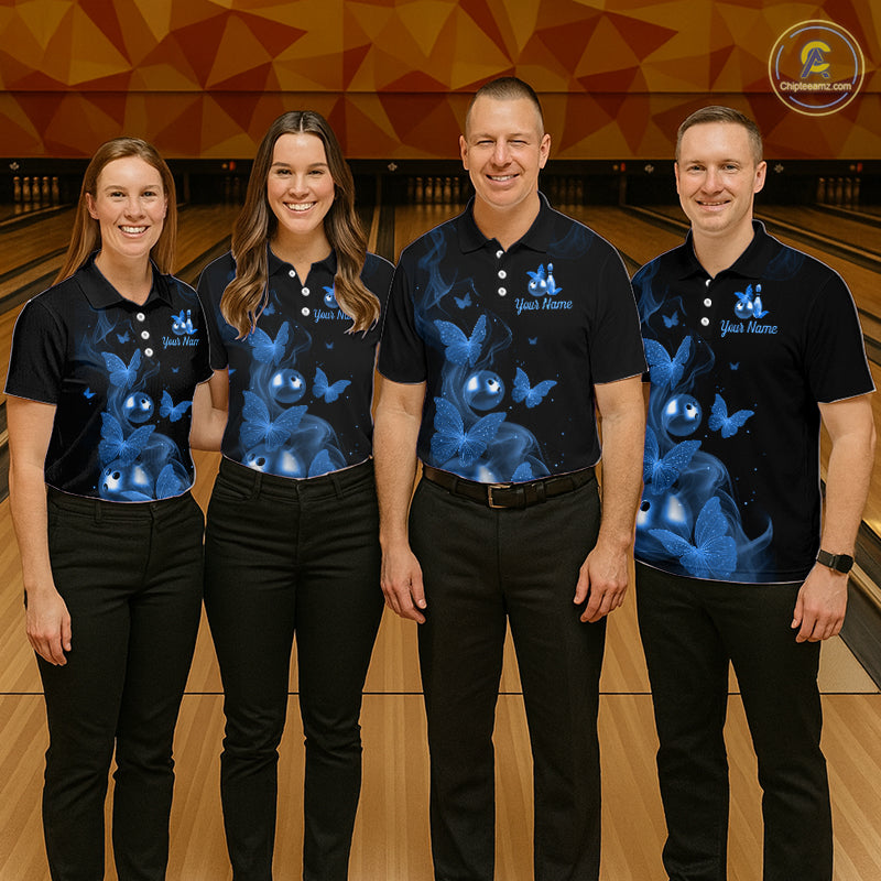 Custom Blue Butterfly Galaxy Bowling Jersey for Men Bowling Team Shirts Bowling League HNT310