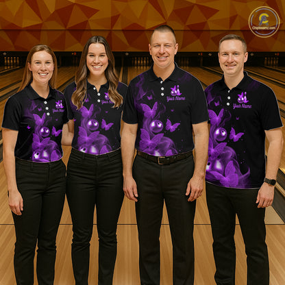 Custom Purple Butterfly Galaxy Bowling Jersey for Men Bowling Team Shirts Bowling League HNT310