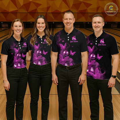 Custom Pink Butterfly Galaxy Bowling Jersey for Women Bowling Team Shirts Bowling League HNT310