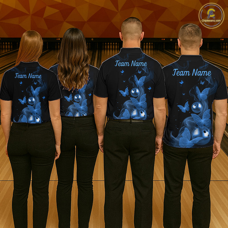 Custom Blue Butterfly Galaxy Bowling Jersey for Women Bowling Team Shirts Bowling League HNT310