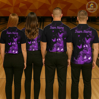 Custom Purple Butterfly Galaxy Bowling Jersey for Women Bowling Team Shirts Bowling League HNT310