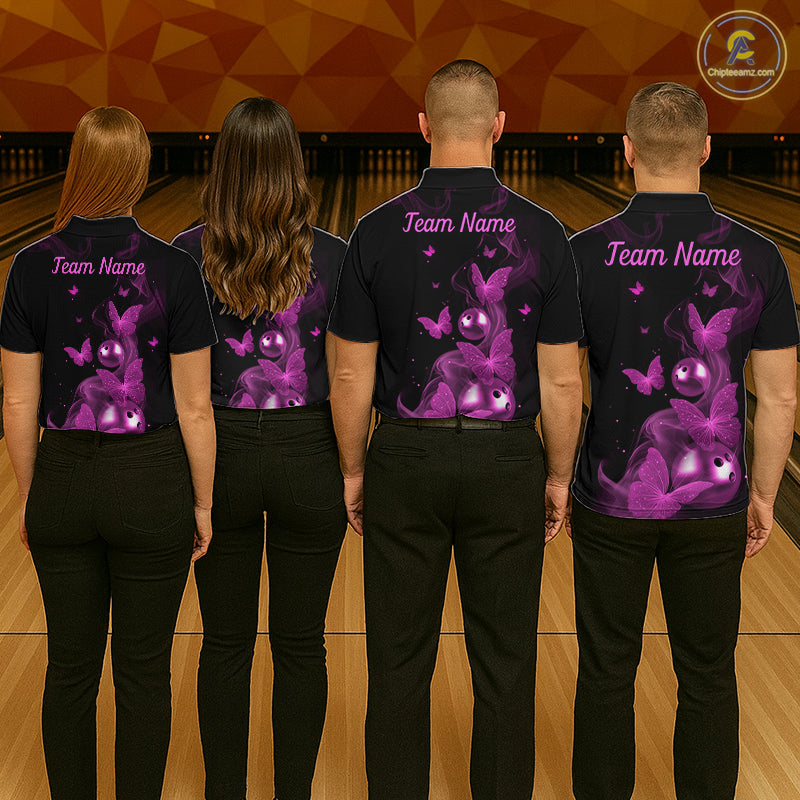 Custom Pink Butterfly Galaxy Bowling Jersey for Women Bowling Team Shirts Bowling League HNT310
