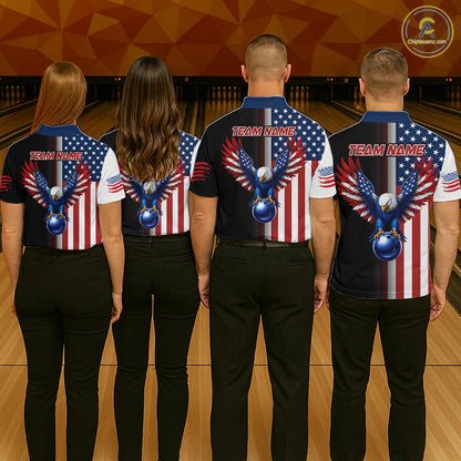 Custom US Flag Eagle Bowling Jersey for Men Bowling Team Shirts Polo & 1/4 Zip Bowling League HNT476