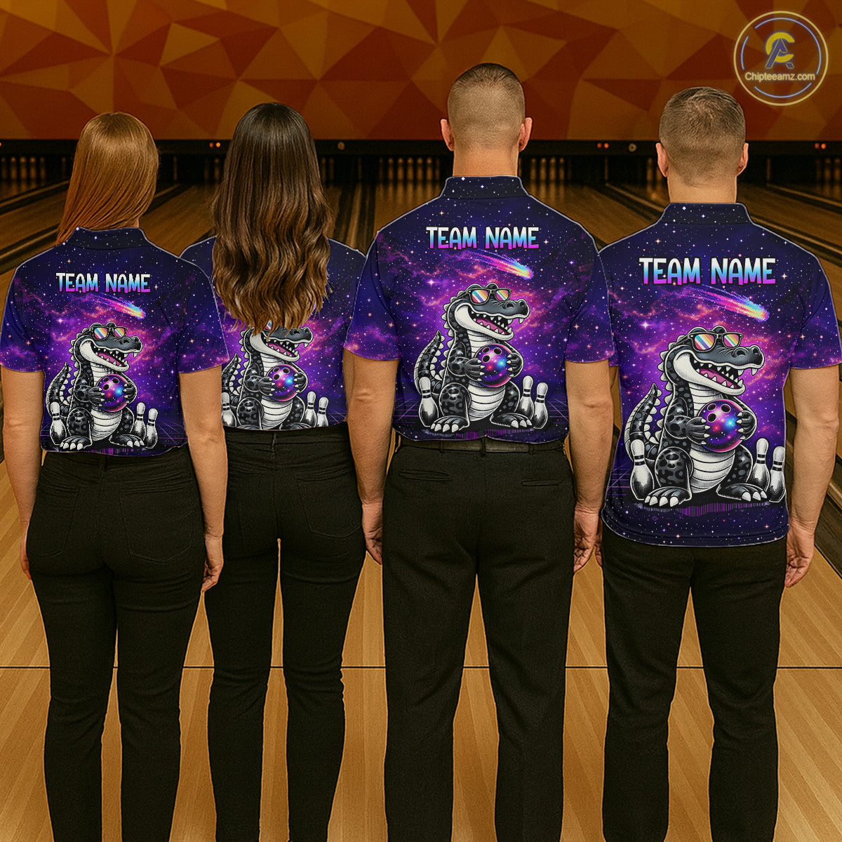 Custom Funny Galaxy Alligator Bowling Jersey for Men Bowling Tournament Polo & 1/4 Zip Bowling Team Shirts HNT218