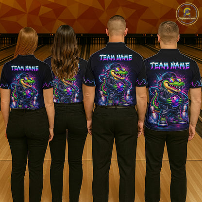 Custom Neon Funny Alligator Bowling Jersey for Men Bowling Tournament Polo & 1/4 Zip Bowling Team Shirts HNT219