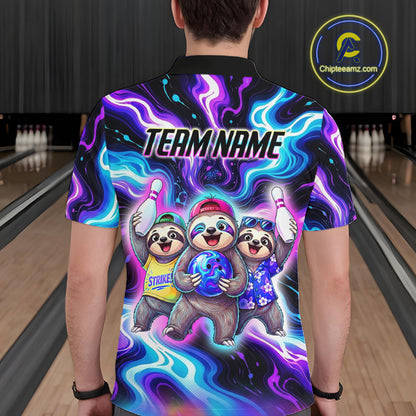 Custom Funny Sloth Bowling Jersey for Men Purple Blue Neon Bowling Team Shirts Bowling League HNT307