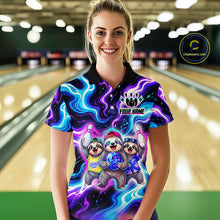 Load image into Gallery viewer, Custom Funny Sloth Bowling Jersey for Women Purple Blue Neon Bowling Team Shirts Bowling League HNT307