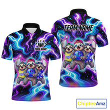 Load image into Gallery viewer, Custom Funny Sloth Bowling Jersey for Men Purple Blue Neon Bowling Team Shirts Bowling League HNT307