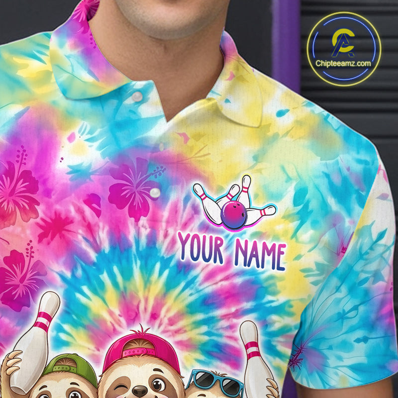 Custom Funny Sloth Bowling Jersey for Men Tropical Tie-Dye Bowling Team Shirts Bowling League HNT306