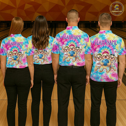 Custom Funny Sloth Bowling Jersey for Men Tropical Tie-Dye Bowling Team Shirts Bowling League HNT306