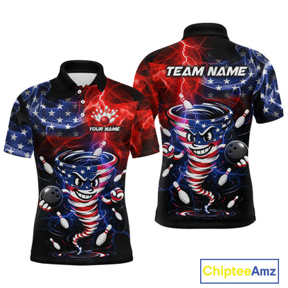 Custom Smoke US Flag Tornado Bowling Jersey for Men Bowling Team Shirts Polo & 1/4 Zip HNT480