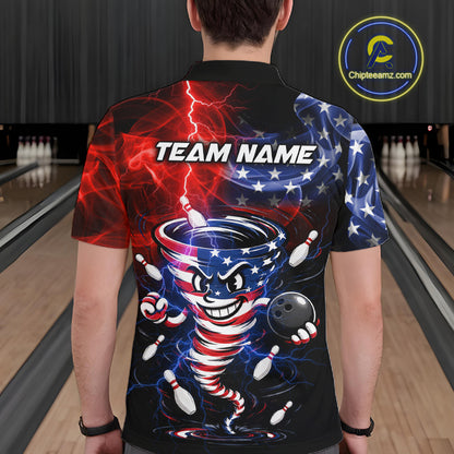 Custom Smoke US Flag Tornado Bowling Jersey for Men Bowling Team Shirts Polo & 1/4 Zip HNT480